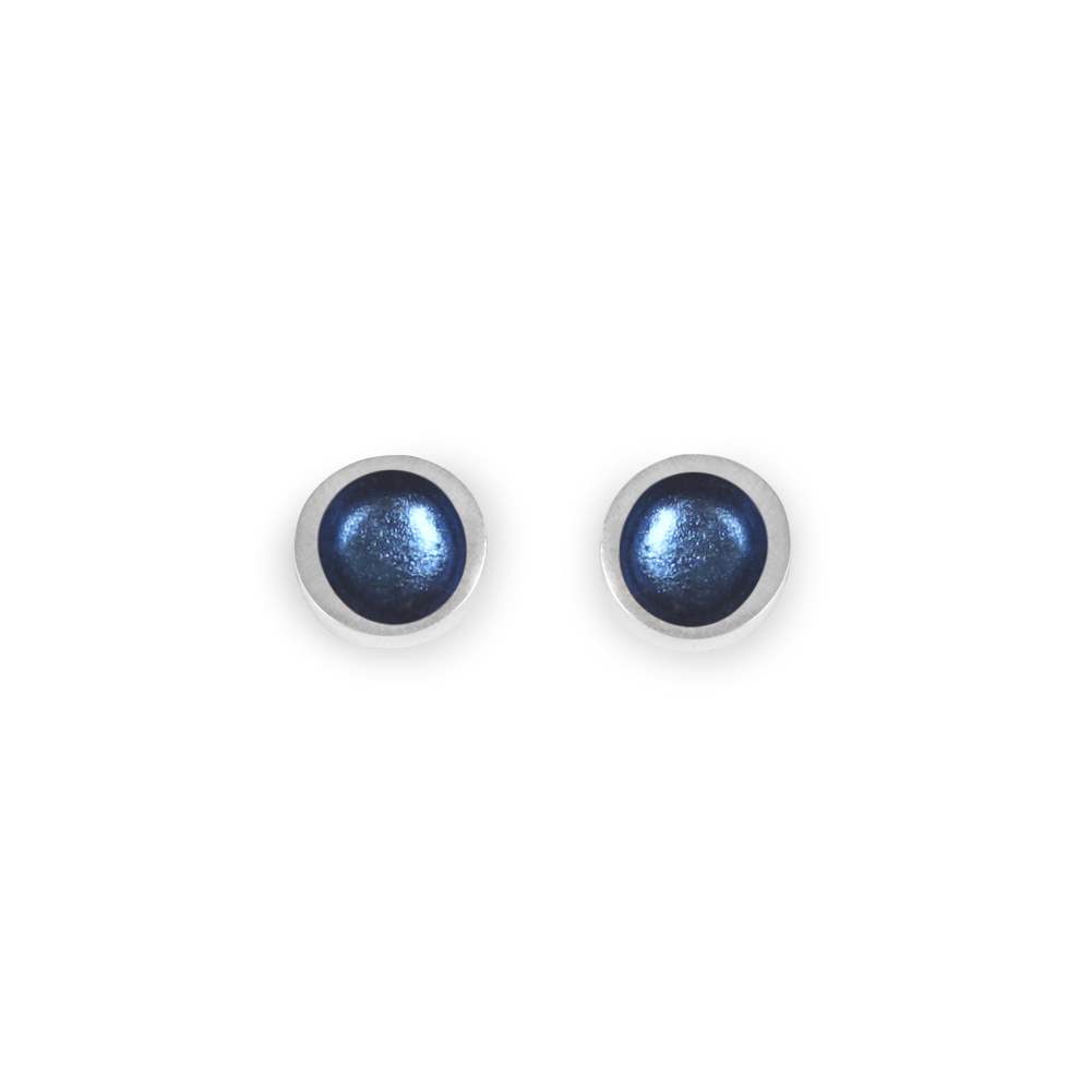 Navy Textured Stack Round Stud Earrings | The Jewellery Stop