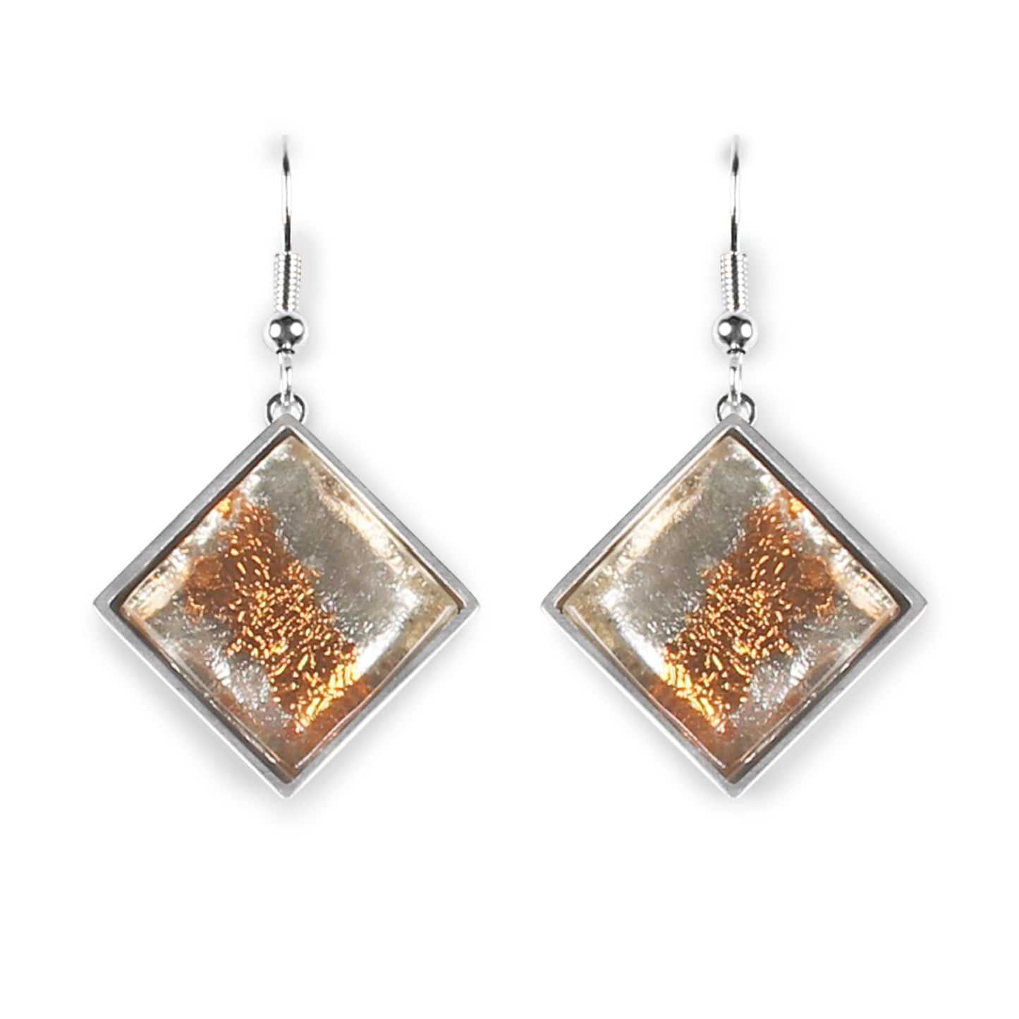 Gold Stained Glass Square Fish Hook Earrings | The Jewellery Stop