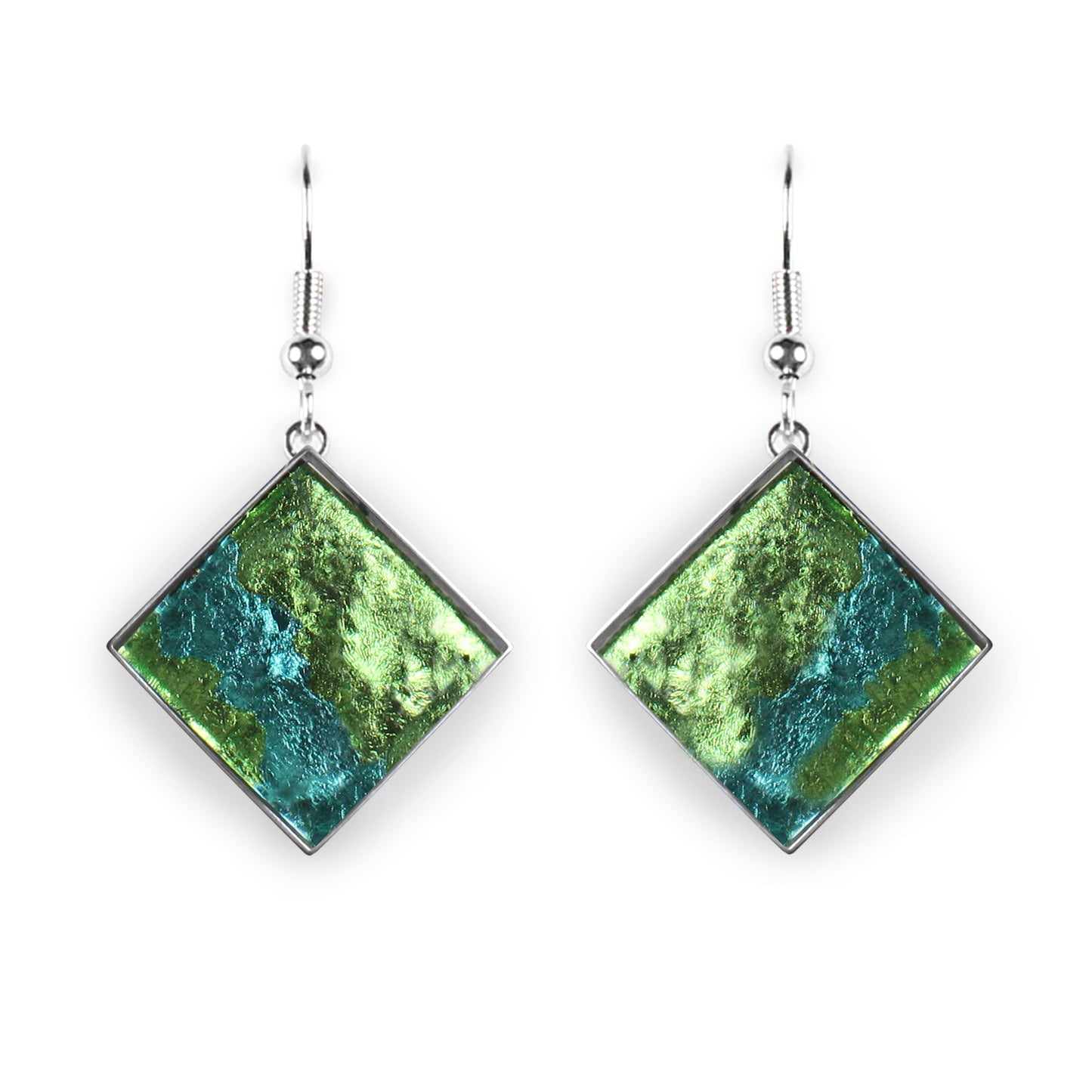 Lime Stained Glass Square Fish Hook Earrings | The Jewellery Stop