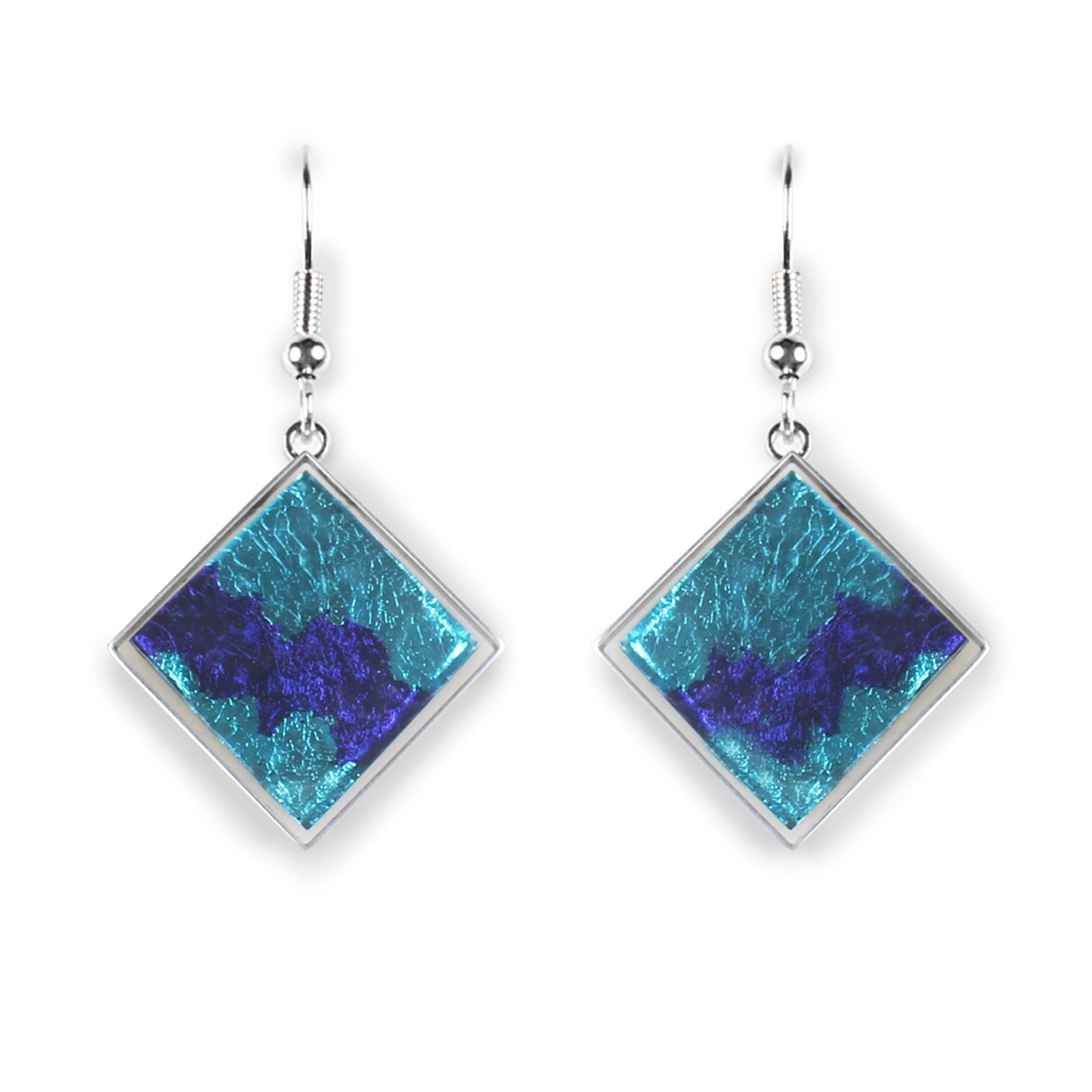 Peacock Stained Glass Square Fish Hook Earrings | The Jewellery Stop
