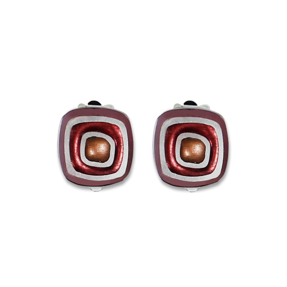 Claret Abstract Squares Clip Earrings | The Jewellery Stop