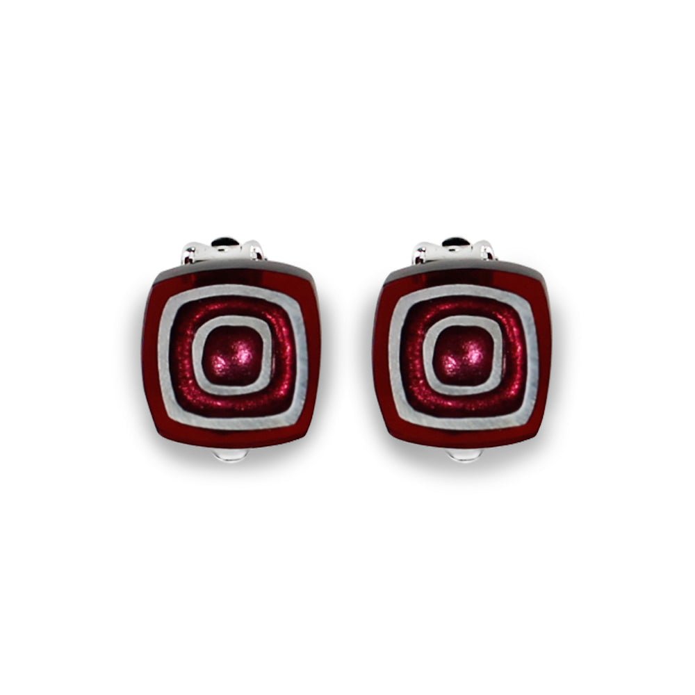Red Abstract Squares Clip Earrings | The Jewellery Stop
