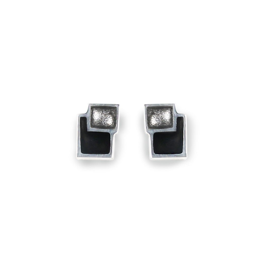 Black Collage Double Stud Earrings | The Jewellery Stop