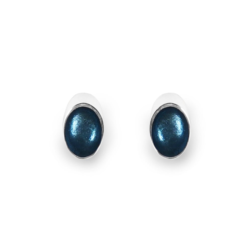 Navy Oval Slice Stud Earrings | The Jewellery Stop