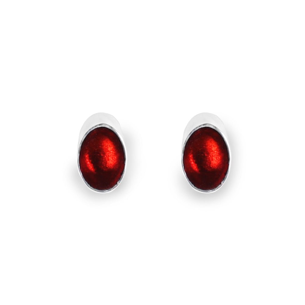 Red Oval Slice Stud Earrings | The Jewellery Stop