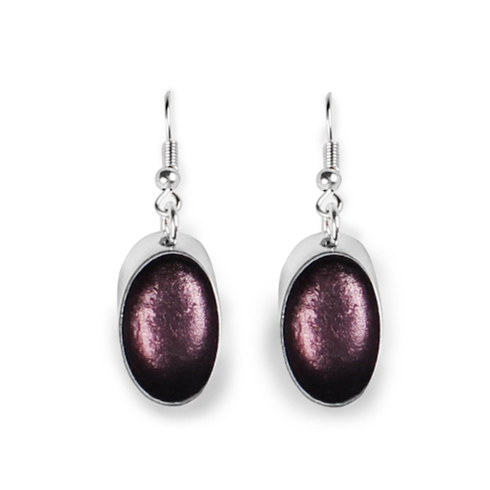 Aubergine Oval Slice Fish Hook Earrings | The Jewellery Stop