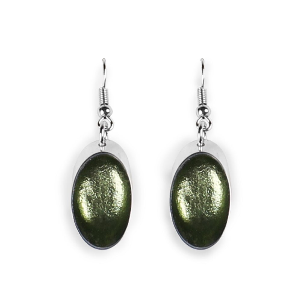Moss Oval Slice Fish Hook Earrings | The Jewellery Stop