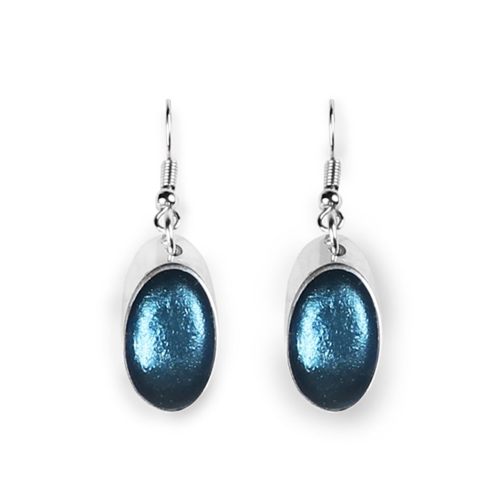 Navy Oval Slice Fish Hook Earrings | The Jewellery Stop