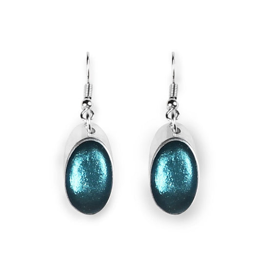 Teal Oval Slice Fish Hook Earrings | The Jewellery Stop