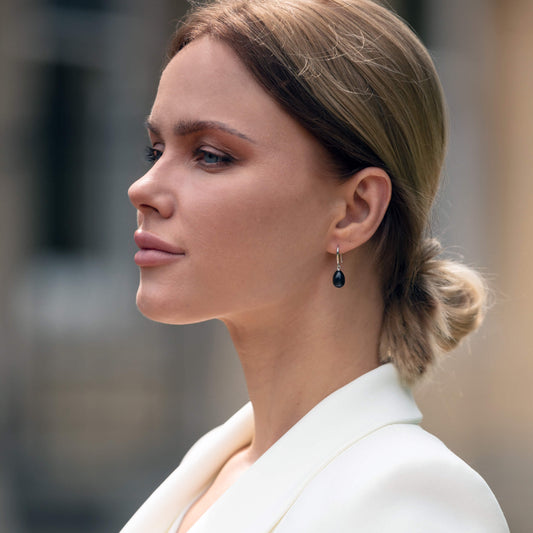 Black Freshwater Pearl Sterling Silver Drop Hook Earrings