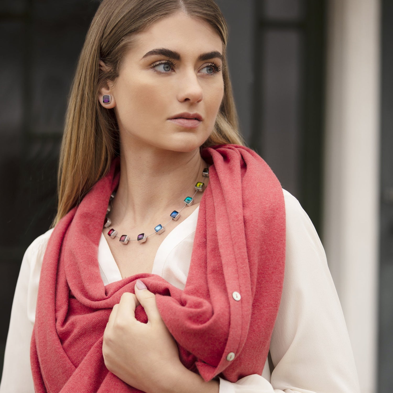 Rainbow Aluminium Squares Shiny Necklace | The Jewellery Stop