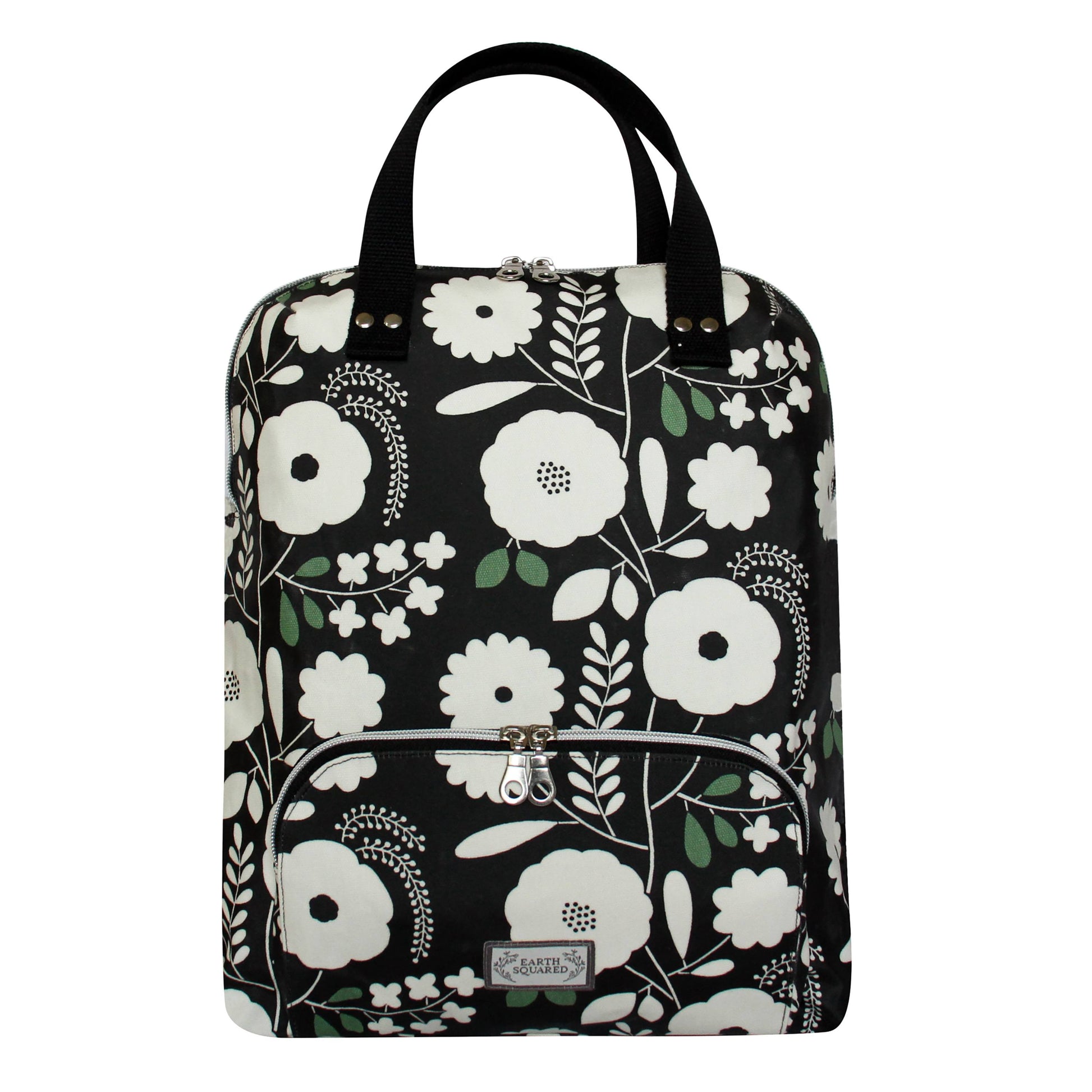 Black and White Floral Oil Cloth Backpack