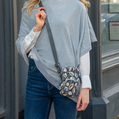 Grey Leaf Oil Cloth Mini Crossbody Bag | The Jewellery Stop