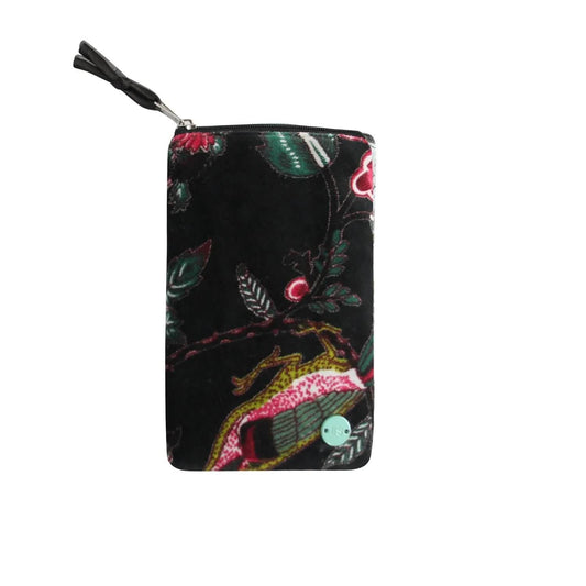Black Botanical Printed Velvet Eyeglass Case