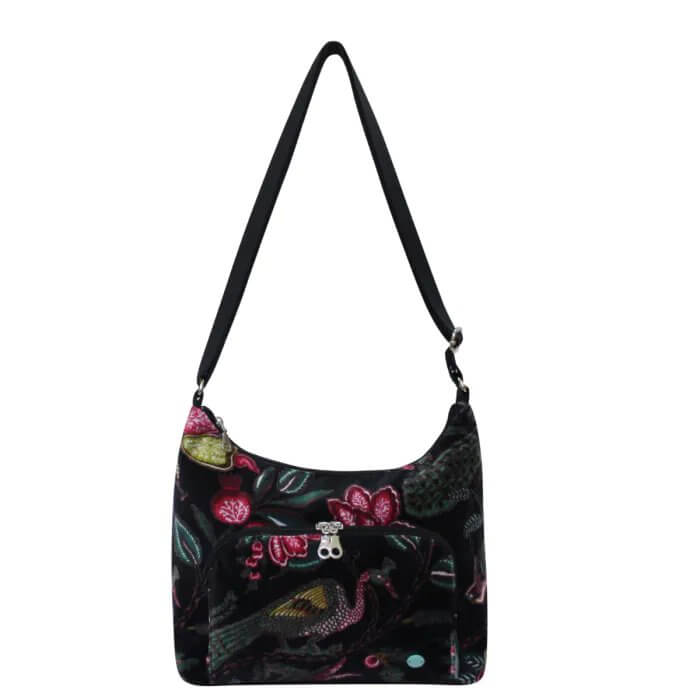 Black Botanical Printed Velvet Hobo Bag | The Jewellery Stop