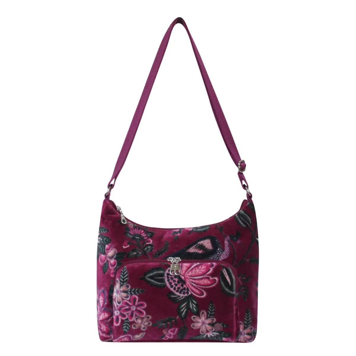 Plum Botanical Printed Velvet Hobo Bag | The Jewellery Stop