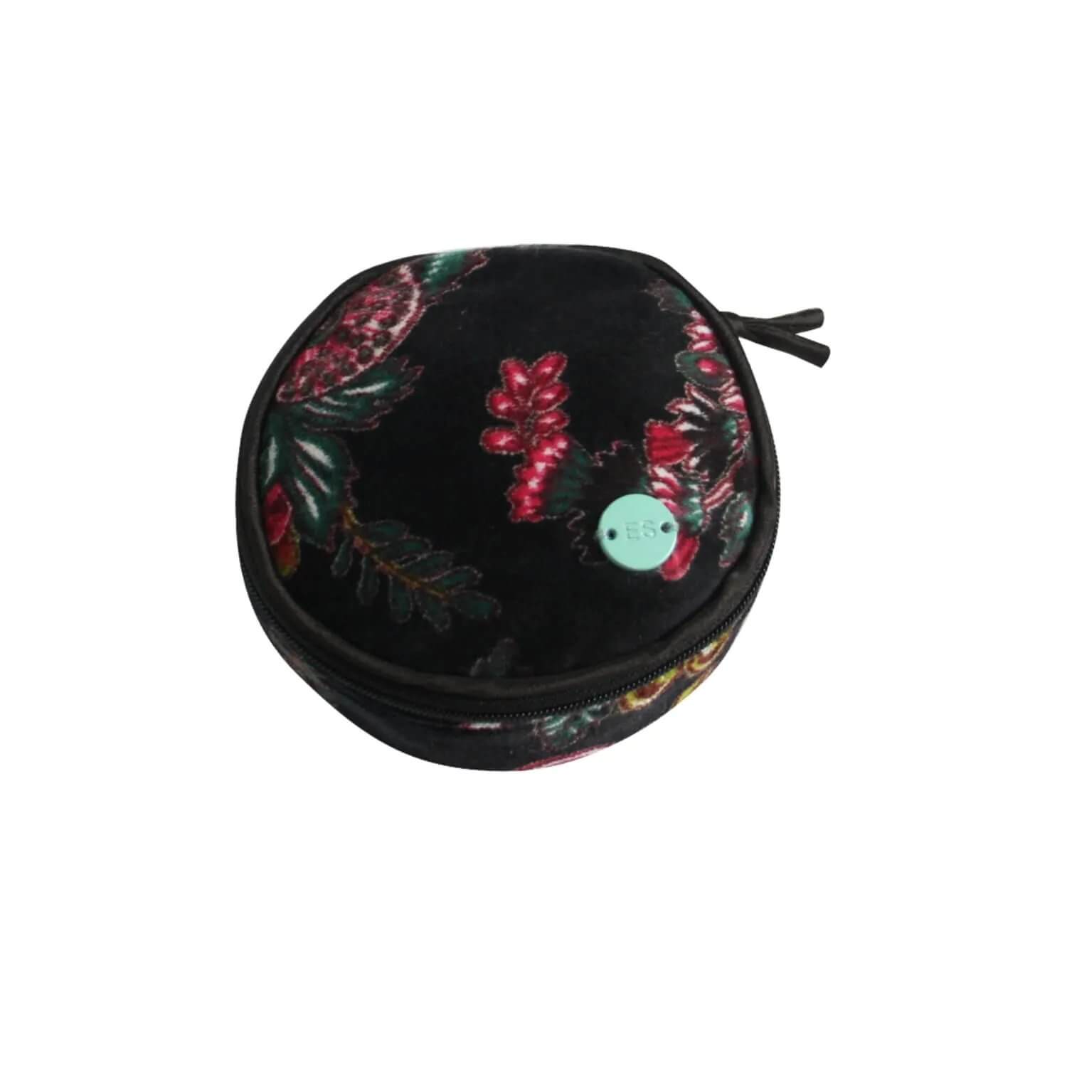 Black Botanical Printed Velvet Jewellery Pouch