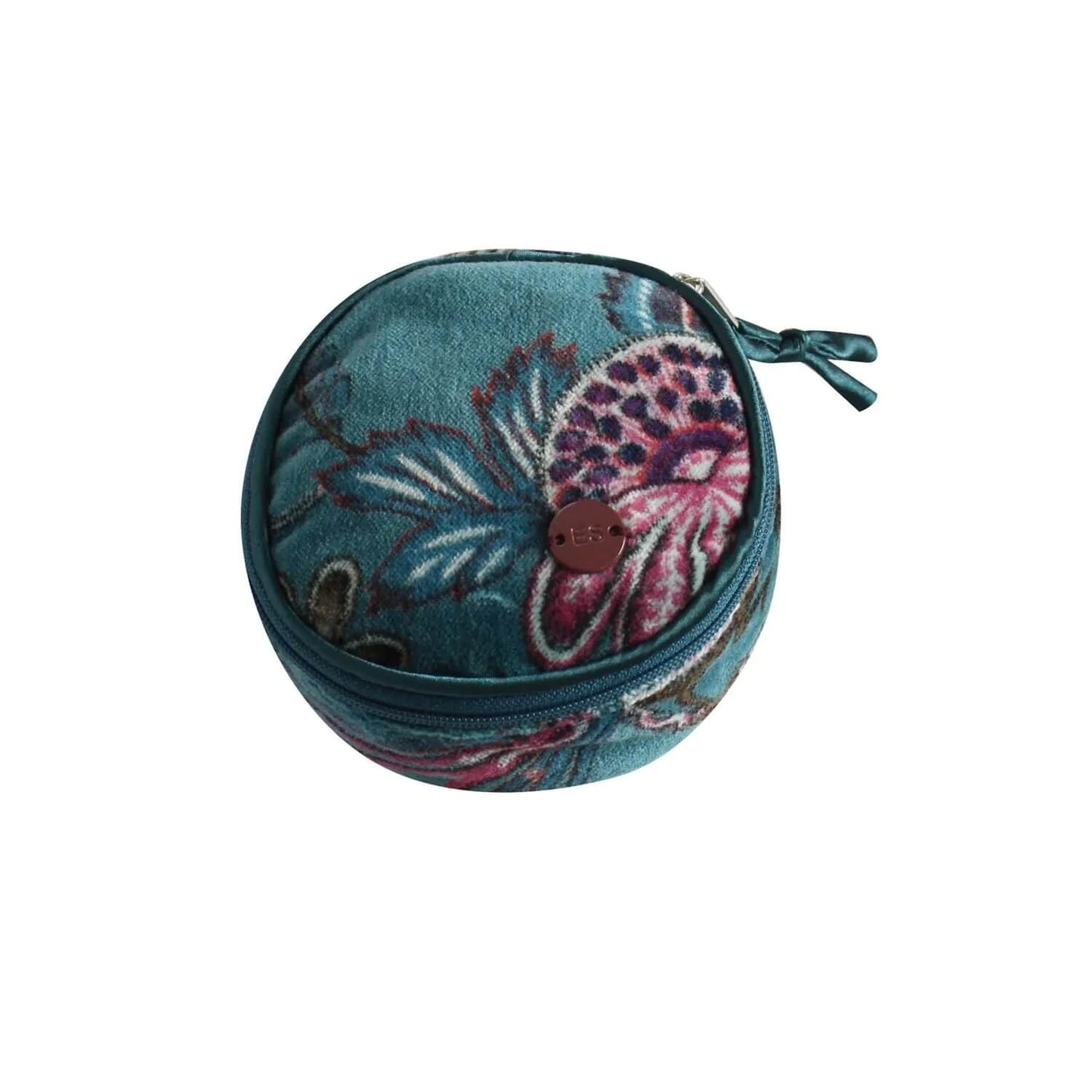 Teal Botanical Printed Velvet Jewellery Pouch | The Jewellery Stop