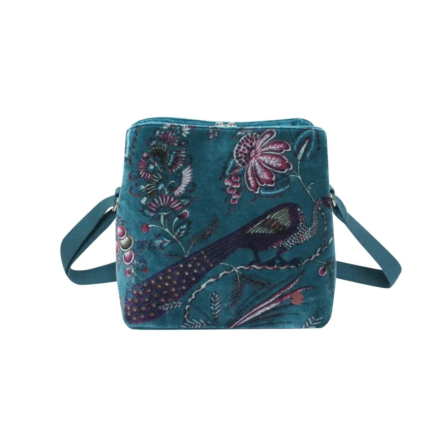 Teal Botanical Printed Velvet Logan Bag | The Jewellery Stop