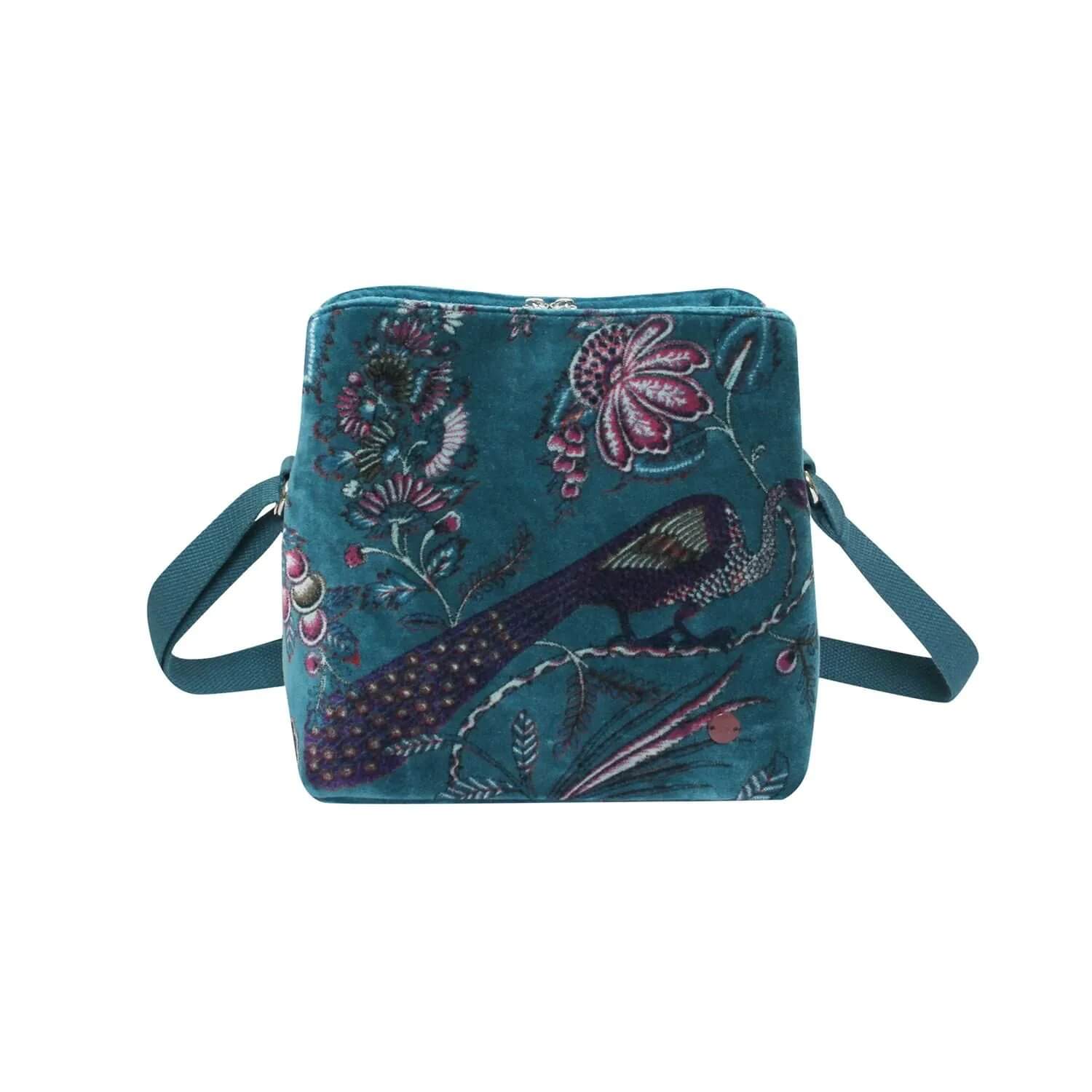 Teal Botanical Printed Velvet Logan Bag | The Jewellery Stop