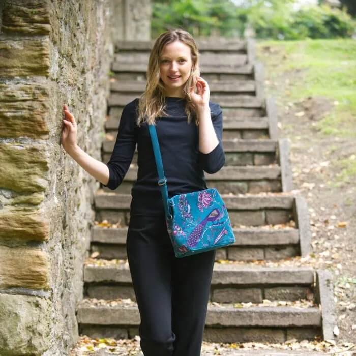 Teal Botanical Printed Velvet Logan Bag | The Jewellery Stop