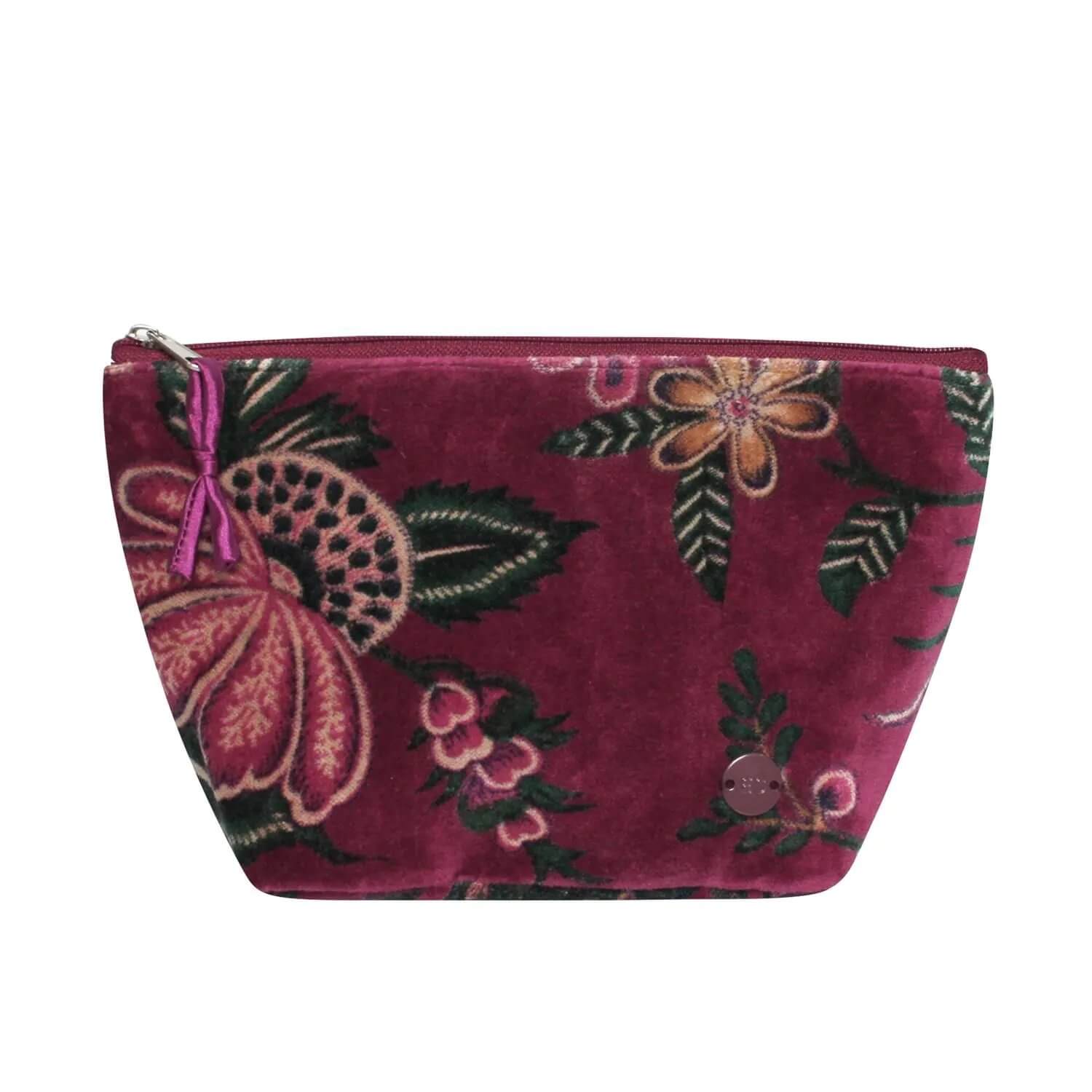 Plum Botanical Printed Velvet Makeup Bag | The Jewellery Stop
