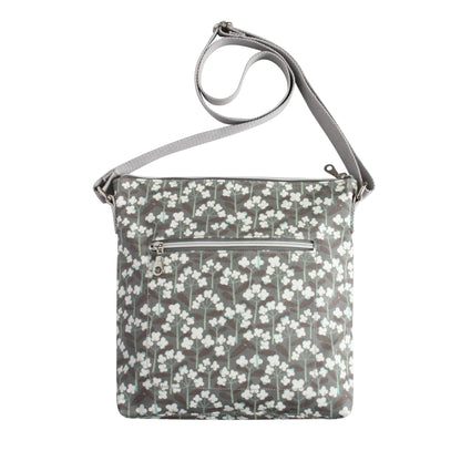 Grey Flower Oil Cloth Messenger Bag
