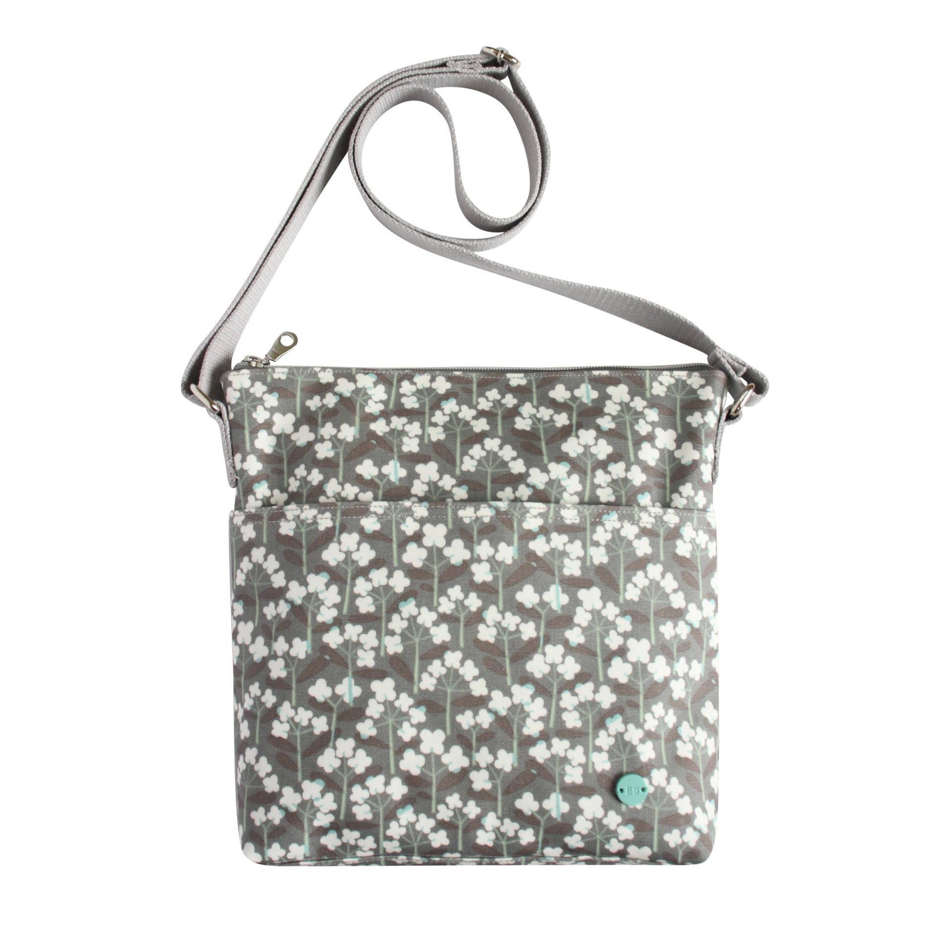 Grey Flower Oil Cloth Messenger Bag