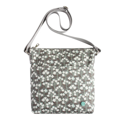 Grey Flower Oil Cloth Messenger Bag