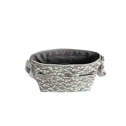 Grey Flower Oil Cloth Messenger Bag