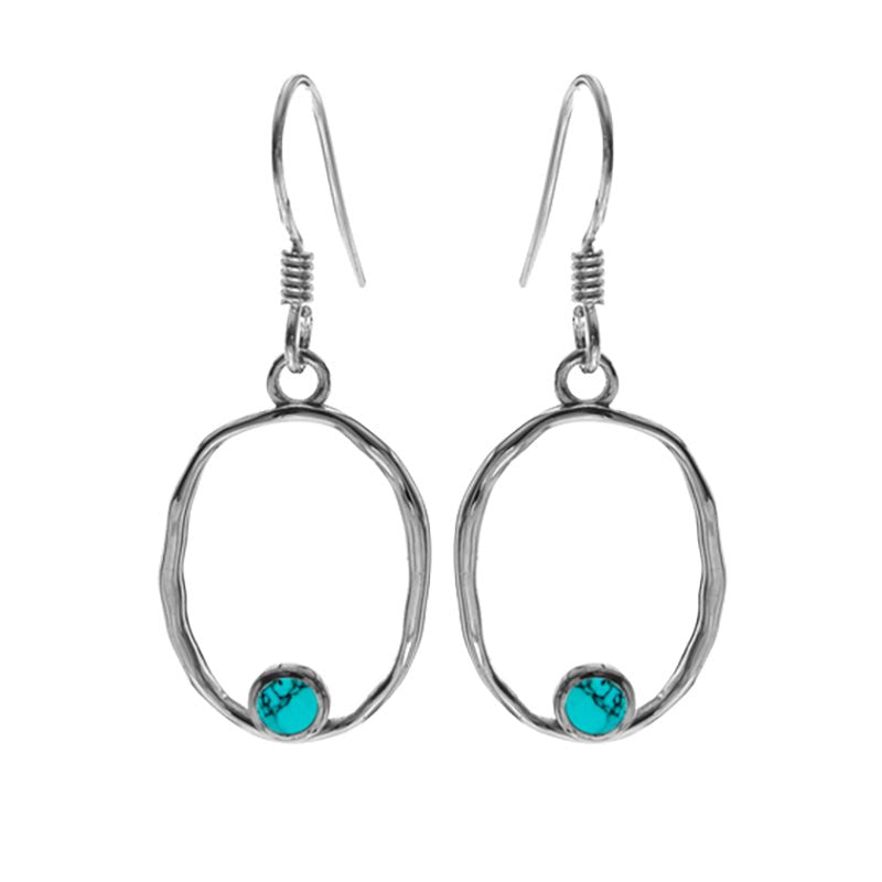 Sterling Silver Organic Oval Fish Hook Earrings With Turquoise | The Jewellery Stop