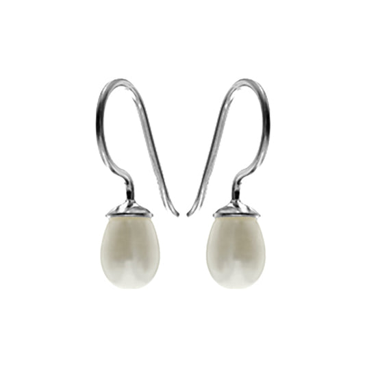 White Freshwater Pearl Sterling Silver Fixed Hook Earrings