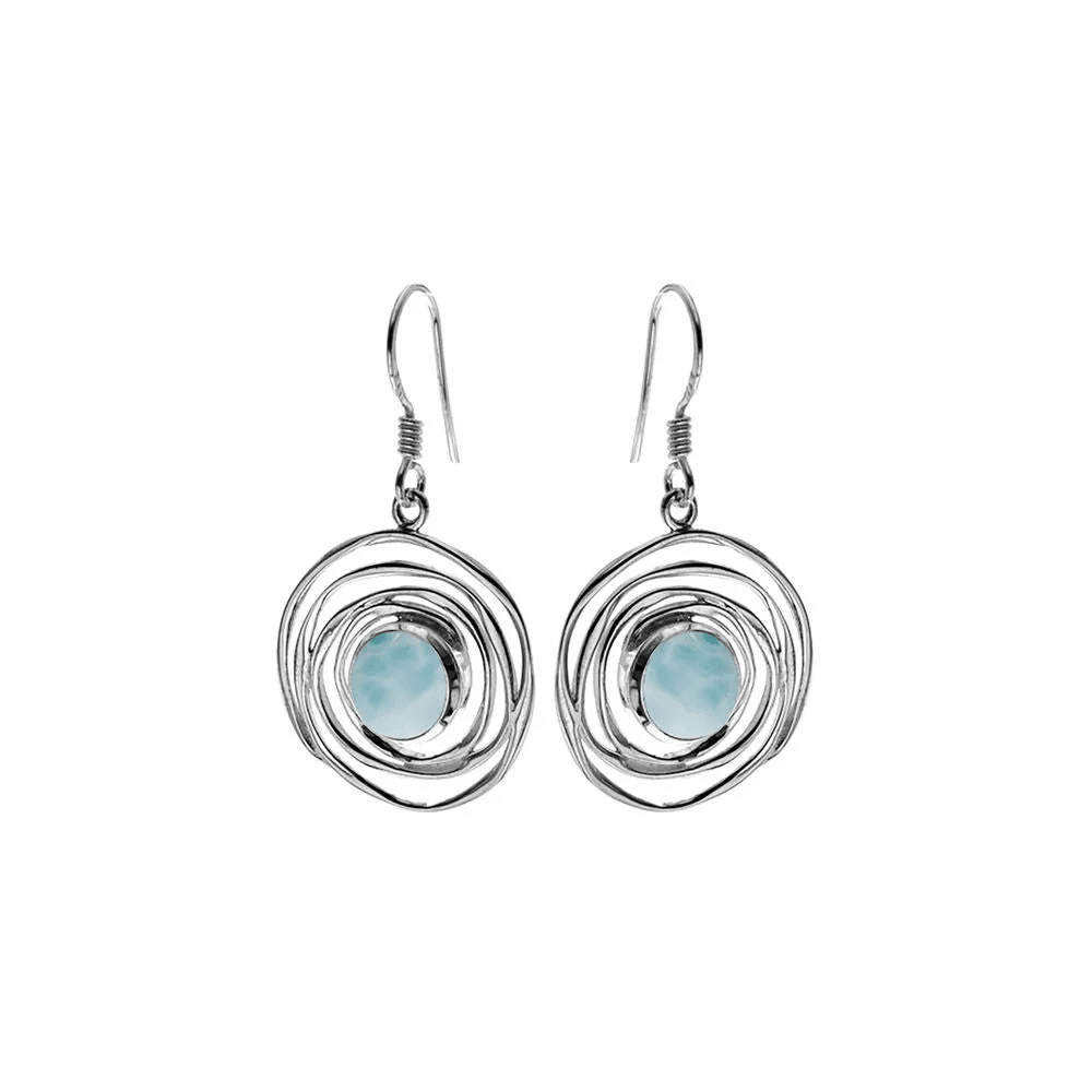 Sterling Silver Spiral Larimar Cabochon Drop Earrings | The Jewellery Stop