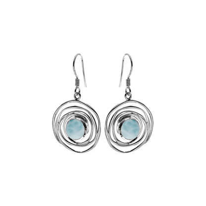 Sterling Silver Spiral Larimar Cabochon Drop Earrings | The Jewellery Stop