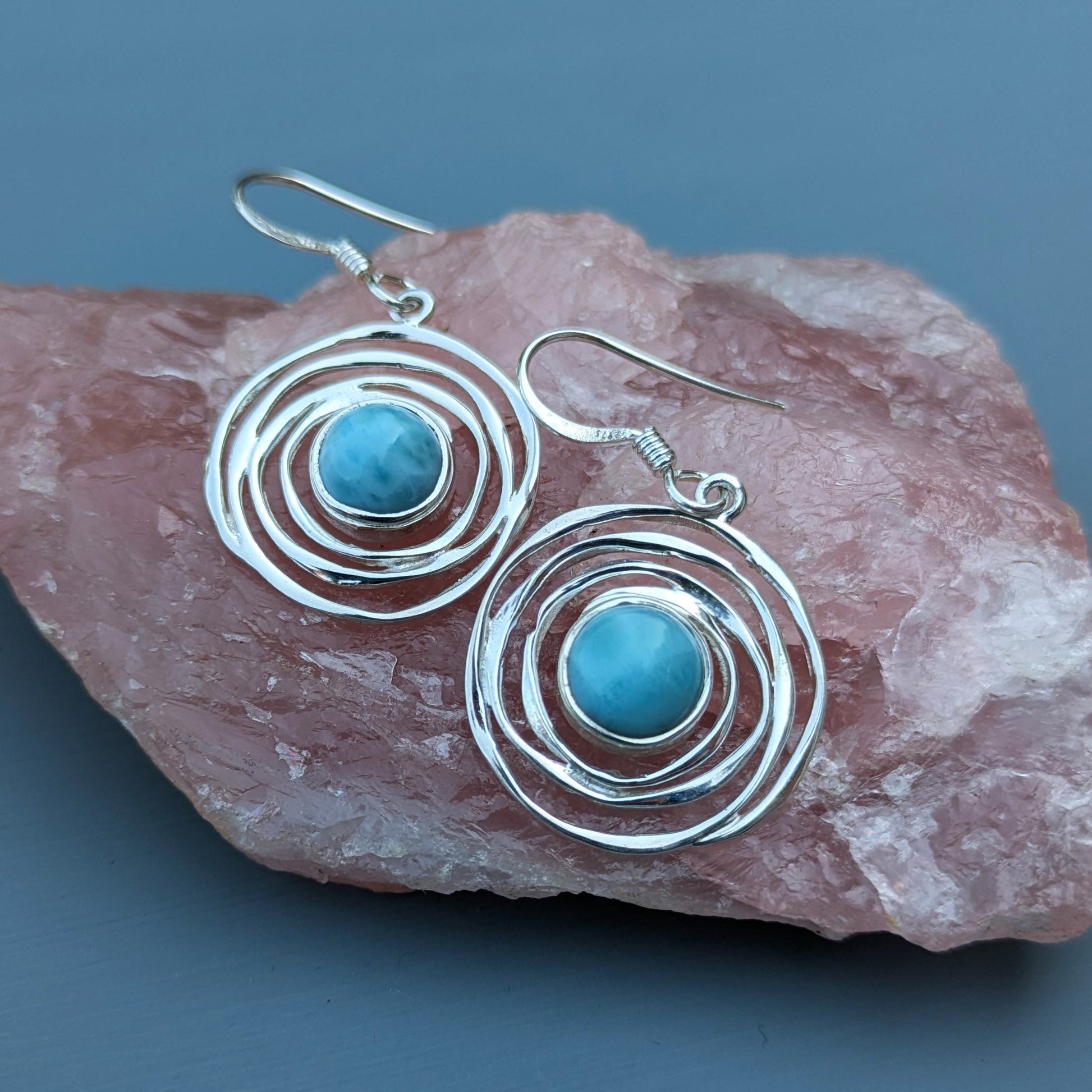 Sterling Silver Spiral Larimar Cabochon Drop Earrings | The Jewellery Stop