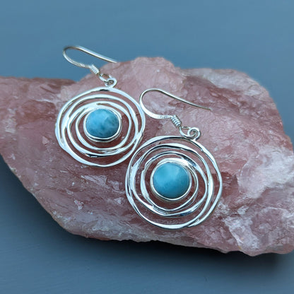 Sterling Silver Spiral Larimar Cabochon Drop Earrings | The Jewellery Stop