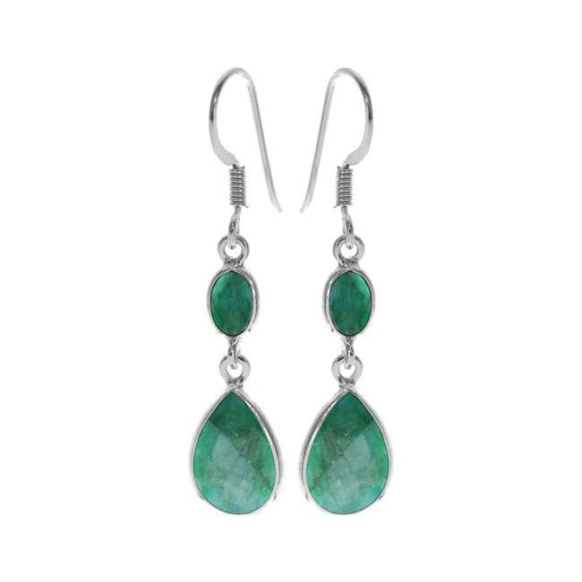 Emerald Double Drop Sterling Silver Fish Hook Earrings | The Jewellery Stop