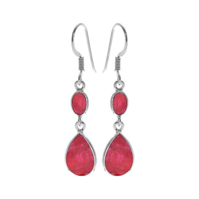 Ruby Double Drop Sterling Silver Fish Hook Earrings | The Jewellery Stop