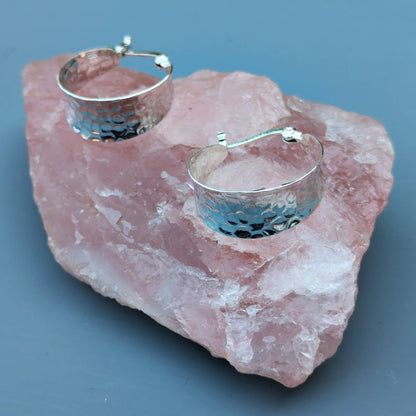 Sterling Silver Textured Chunky Wedge Creole Hoop Earrings | The Jewellery Stop