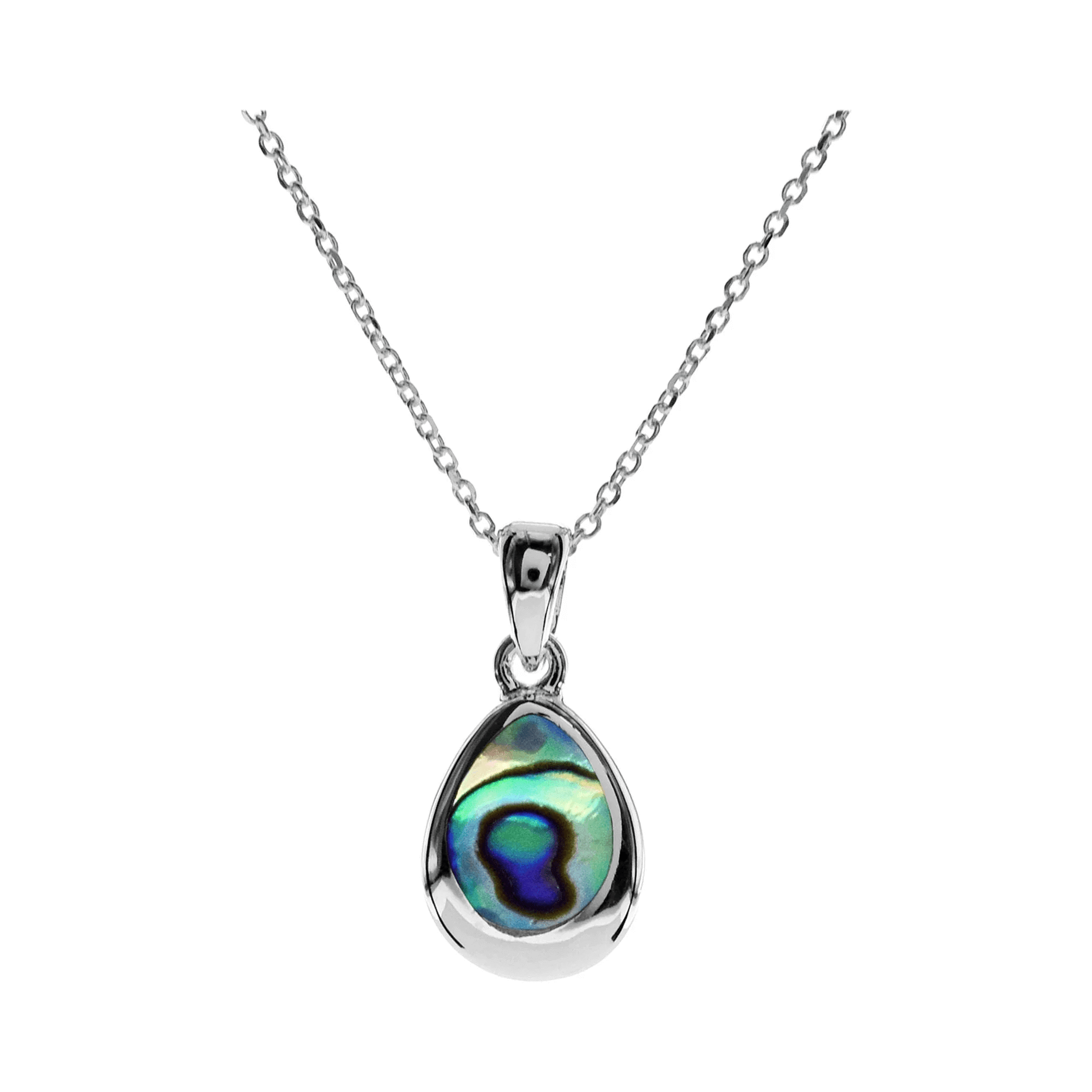 Sterling Silver And Paua Shell Teardrop Pendant On Chain | The Jewellery Stop