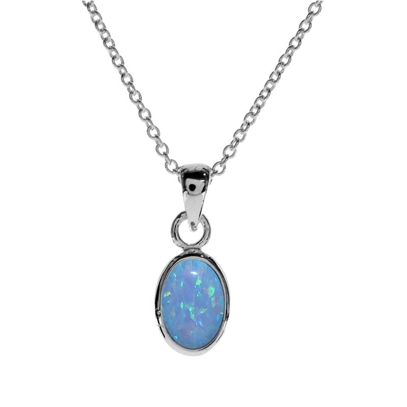 Sterling Silver Oval Blue Opalique Pendant On Chain | The Jewellery Stop