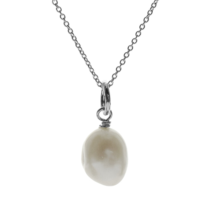 Sterling Silver And Baroque Freshwater Pearl Pendant On Chain