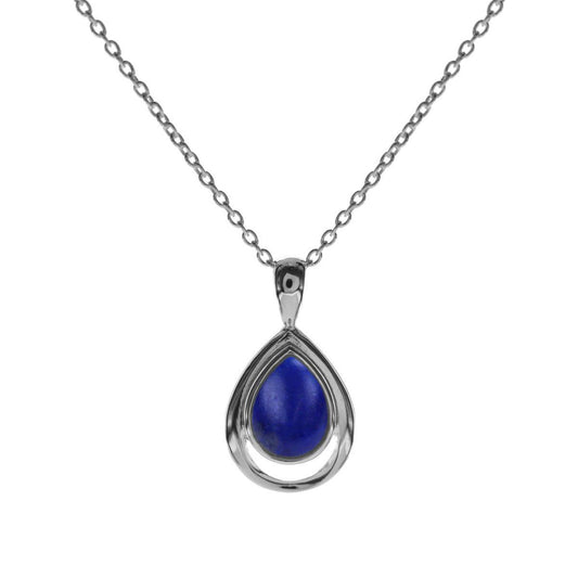 Lapis Lazuli And Sterling Silver Teardrop Pendant On Chain | The Jewellery Stop