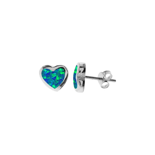 Diana Medium Blue Opalique Heart Stud Earrings | The Jewellery Stop