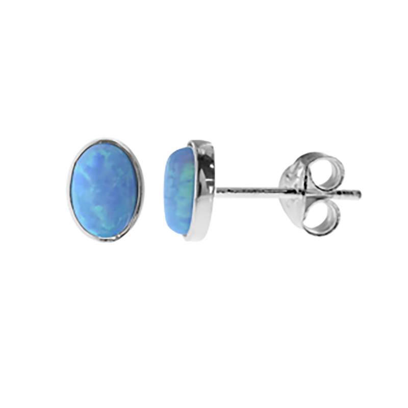 Sterling Silver Oval Blue Opalique Stud Earrings