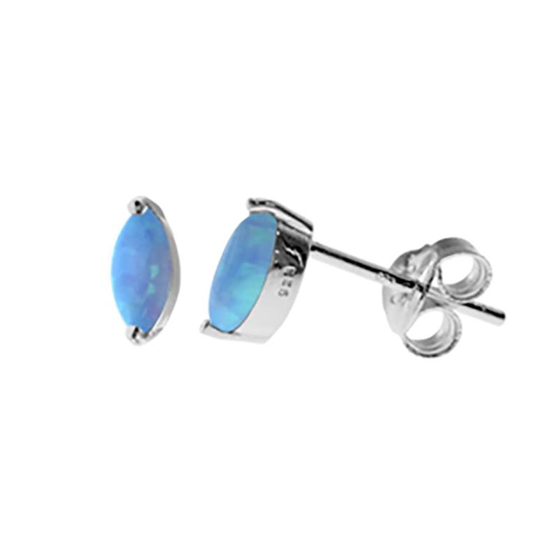 Sterling Silver Claw Set Marquis Blue Opalique Stud Earrings