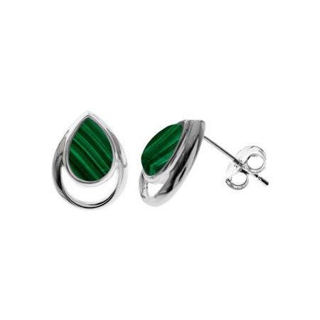 Sterling Silver Teardrop Malachite Stud Earrings | The Jewellery Stop