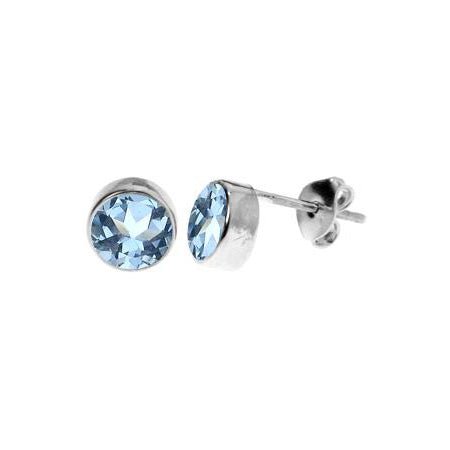 Sterling Silver Faceted Round Blue Topaz Stud Earrings | The Jewellery Stop
