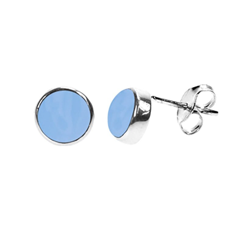 Sterling Silver Round Blue Chalcedony Cabochon Stud Earrings | The Jewellery Stop