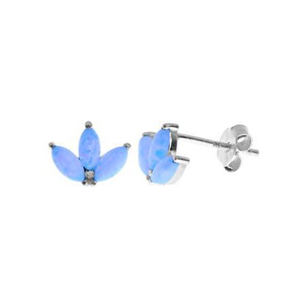 Sterling Silver And Blue Opalique Flower Stud Earring | The Jewellery Stop